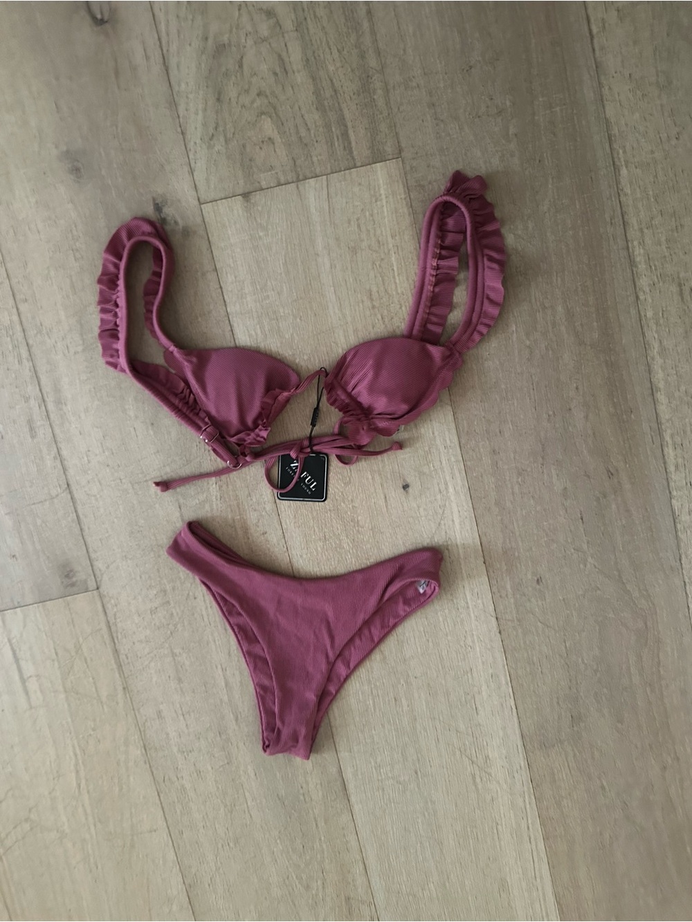 Zaful Ruffled Strap Mauve Bikini Set |S